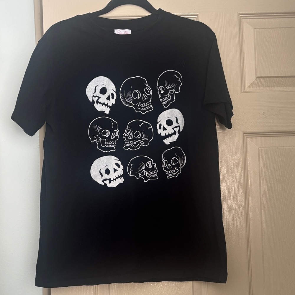 Pink Black T-Shirt with Skull Design
